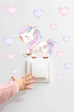 Sevimli Unicorn Ve Kalpler U2 Priz Üstü Sticker