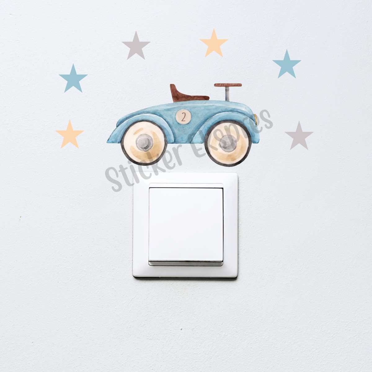 Retro Araba Ve Yıldızlar Dekoratif Priz Üstü Sticker