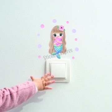 Yıldız Tutan Deniz Kızı Ve Baloncuklar Dekoratif Priz Sticker