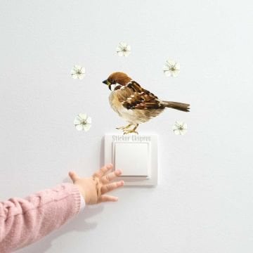 Serçe Ve Çiçekler Dekoratif Priz Sticker