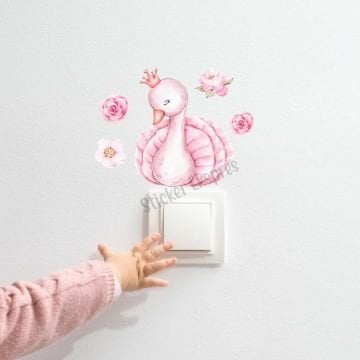 Kuğu Ve Çiçekler Çocuk Odası Priz Sticker