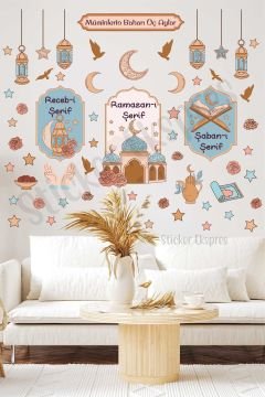 Müminlerin Baharı Üç Aylar Çiçekli Recep Şaban Ramazan Cam Duvar Kapı Sticker Seti