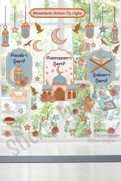 Müminlerin Baharı Üç Aylar Çiçekli Recep Şaban Ramazan Cam Duvar Kapı Sticker Seti