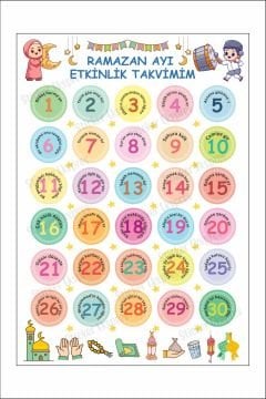 Çocuklar İçin Ramazan Ayı Etkinlik Takvimi Oruç Çizelgesi Duvar Kapı Cam Sticker Seti