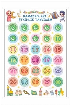 Çocuklar İçin Ramazan Ayı Etkinlik Takvimi Oruç Çizelgesi Duvar Kapı Cam Sticker Seti