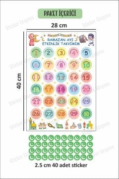 Çocuklar İçin Ramazan Ayı Etkinlik Takvimi Oruç Çizelgesi Duvar Kapı Cam Sticker Seti