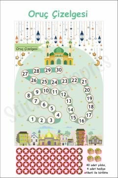 Çocuklar İçin Ramazan Ayı Oruç Çizelgesi Duvar Kapı Cam Sticker Seti