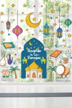 Kubbeli Hoşgeldin Ramazan Temalı Ramazan Süsü Cam Duvar Kapı Sticker Seti