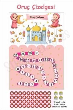 Kız Çocuklar İçin Ramazan Ayı Oruç Çizelgesi Duvar Kapı Cam Sticker Seti