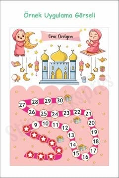 Kız Çocuklar İçin Ramazan Ayı Oruç Çizelgesi Duvar Kapı Cam Sticker Seti