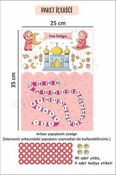 Kız Çocuklar İçin Ramazan Ayı Oruç Çizelgesi Duvar Kapı Cam Sticker Seti