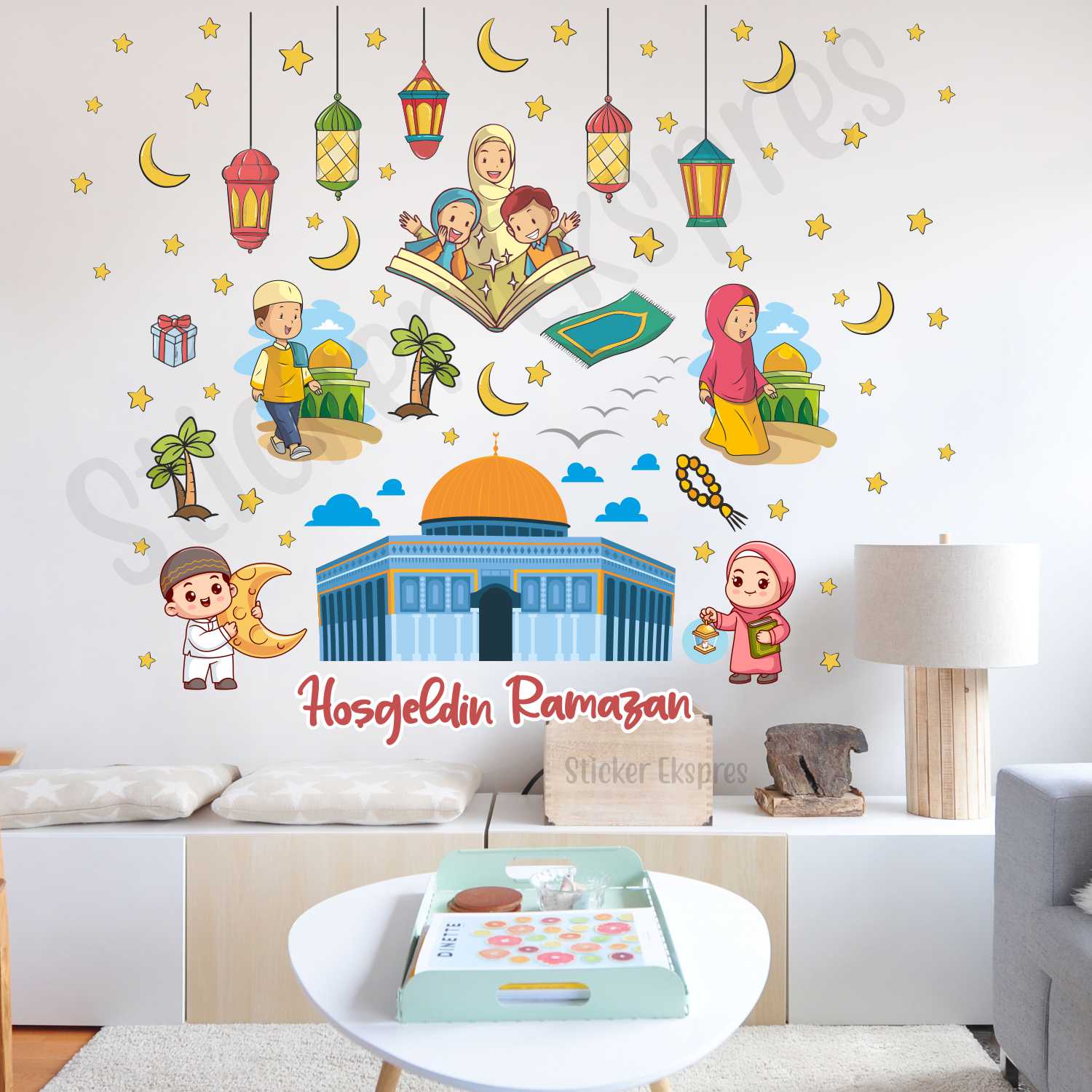 Mescid-i Aksa Temalı Hoşgeldin Ramazan Cam Duvar Kapı Sticker Seti Ramazan Süsü