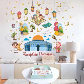 Mescid-i Aksa Temalı Hoşgeldin Ramazan Cam Duvar Kapı Sticker Seti Ramazan Süsü