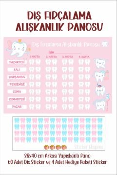 Çocuklar İçin Diş Fırçalama Alışkanlık Panosu Sticker - Diş Fırçalama Takip Çizelgesi Açık Pembe