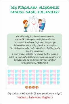Çocuklar İçin Diş Fırçalama Alışkanlık Panosu Sticker - Diş Fırçalama Takip Çizelgesi Açık Pembe