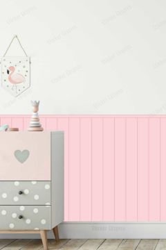 Çizgili Duvar Panel Folyosu, Ahşap Panel Görünümlü Duvar Sticker Açık Pembe