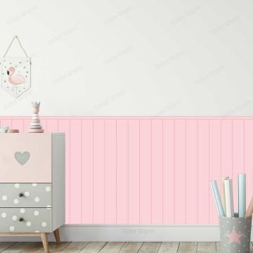 Çizgili Duvar Panel Folyosu, Ahşap Panel Görünümlü Duvar Sticker Açık Pembe