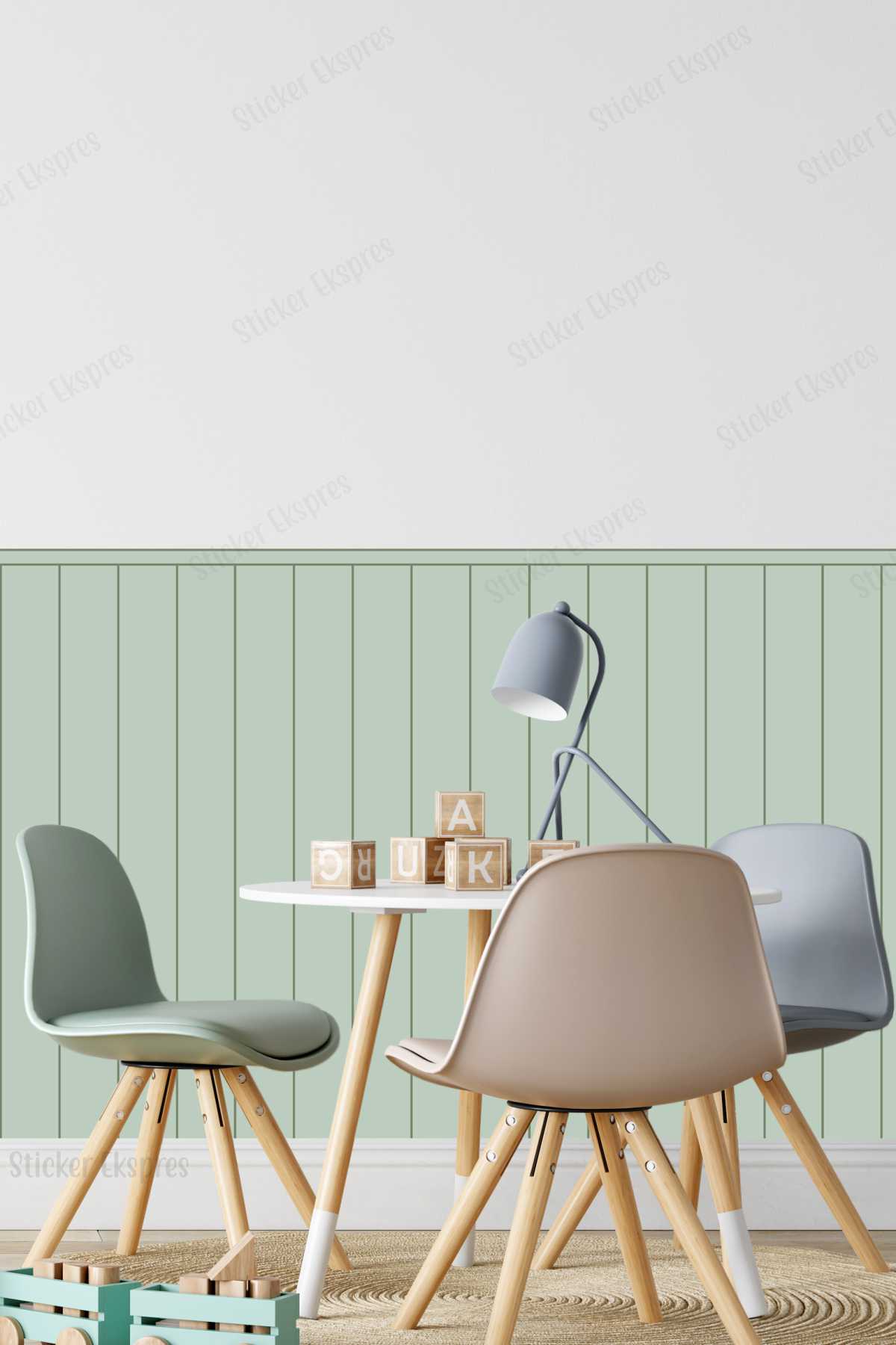 Çizgili Duvar Panel Folyosu, Ahşap Panel Görünümlü Duvar Sticker Soft Yeşil