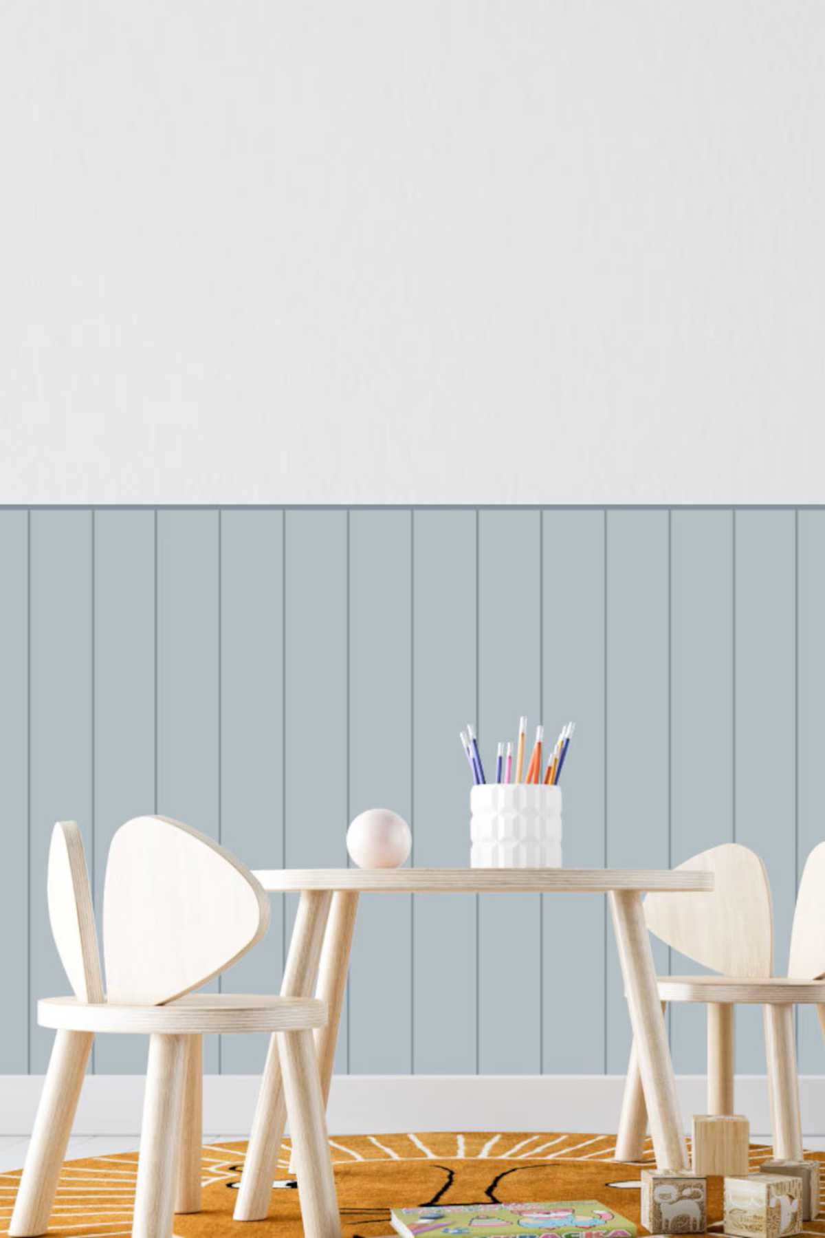 Çizgili Duvar Panel Folyosu, Ahşap Panel Görünümlü Duvar Sticker Soft Mavi