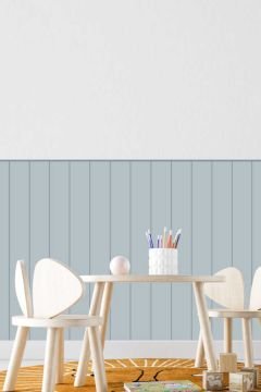 Çizgili Duvar Panel Folyosu, Ahşap Panel Görünümlü Duvar Sticker Soft Mavi