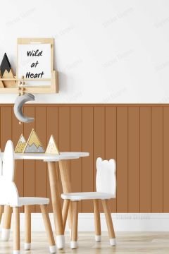 Çizgili Duvar Panel Folyosu, Ahşap Panel Görünümlü Duvar Sticker Kahverengi