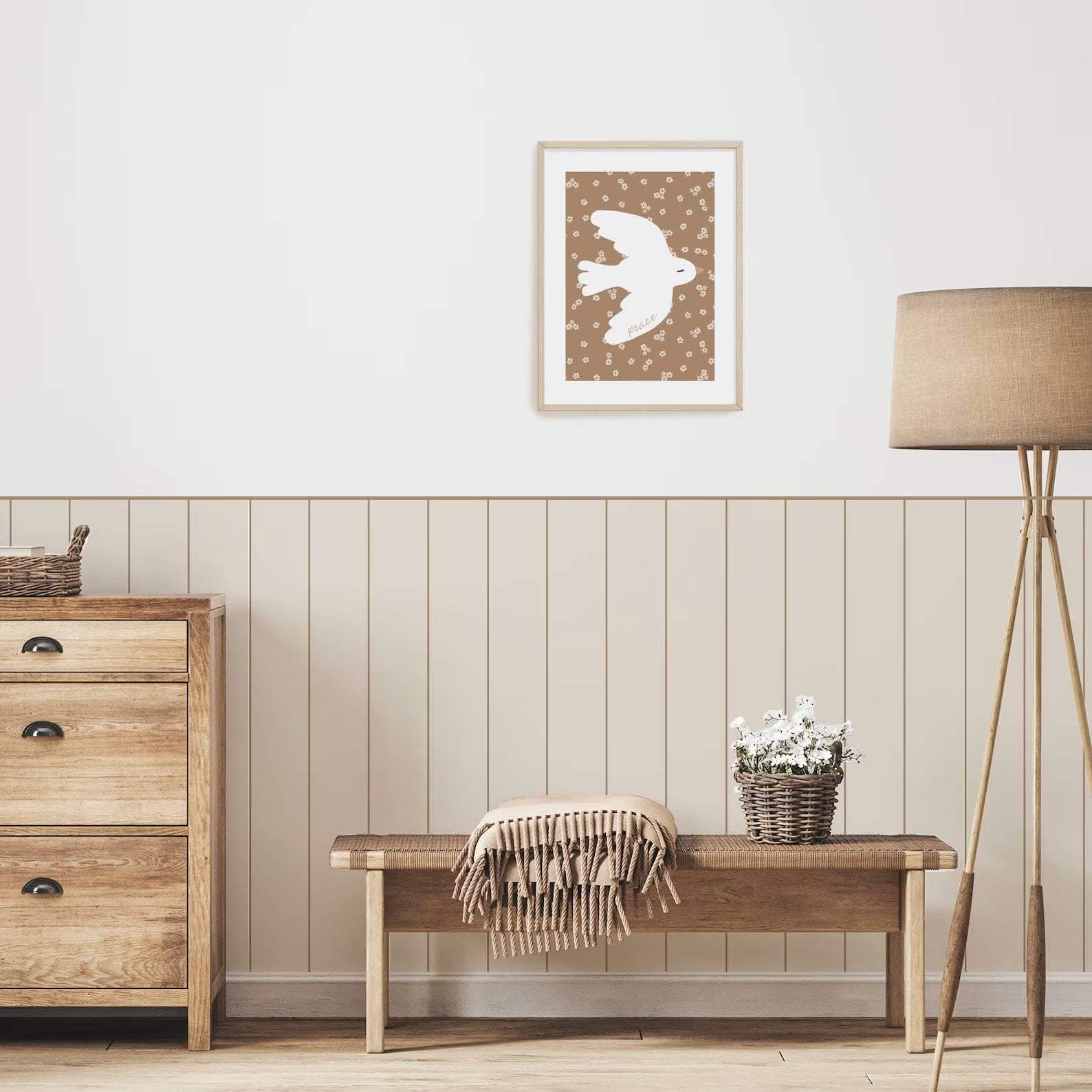 Çizgili Duvar Panel Folyosu, Ahşap Panel Görünümlü Duvar Sticker Açık Bej