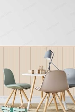 Çizgili Duvar Panel Folyosu, Ahşap Panel Görünümlü Duvar Sticker Bej