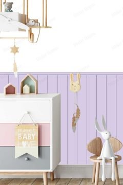 Çizgili Duvar Panel Folyosu, Ahşap Panel Görünümlü Duvar Sticker Lila