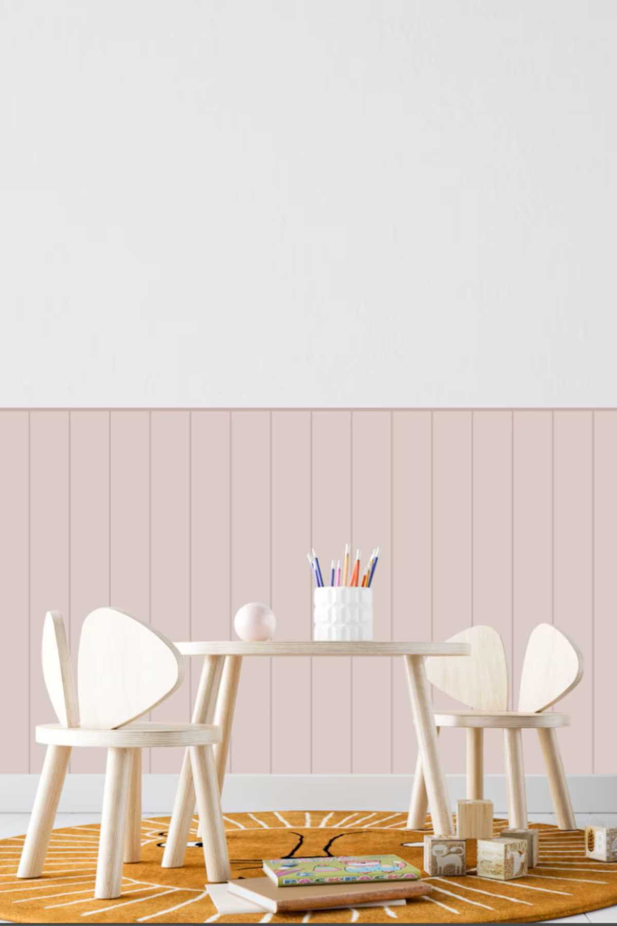 Çizgili Duvar Panel Folyosu, Ahşap Panel Görünümlü Duvar Sticker Soft Pembe