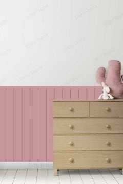 Çizgili Duvar Panel Folyosu, Ahşap Panel Görünümlü Duvar Sticker Gül Kurusu