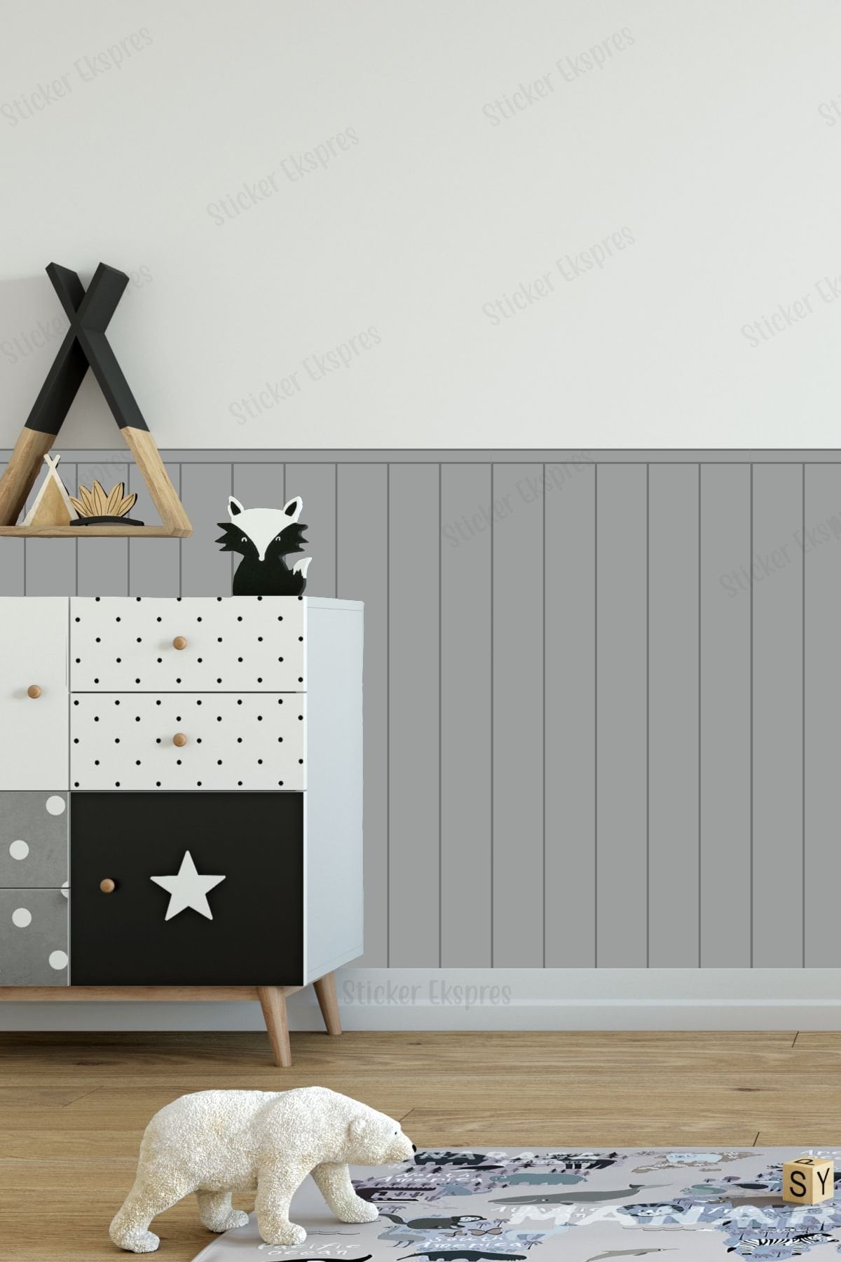 Çizgili Duvar Panel Folyosu, Ahşap Panel Görünümlü Duvar Sticker Gri