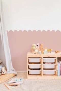 Dusty Pink Dalgalı Yarım Duvar Kaplama Folyosu, Çit Detaylı Duvar Sticker