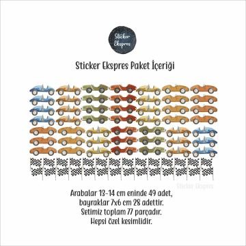 Vintage Yarış Arabaları Çocuk Odası Araba Duvar Sticker Seti