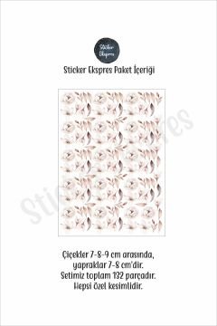 Krem Bej Çiçekler Ve Yapraklar Dekoratif Çiçek Duvar Sticker Seti