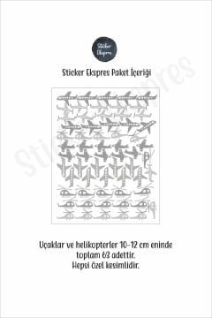 Gri Tonlarda Küçük Helikopterler Ve Uçaklar Çocuk Odası Duvar Sticker Seti