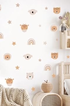 Sevimli Boho Hayvanlar Gökkuşağı Ve Yıldız Çocuk Odası Duvar Sticker Seti