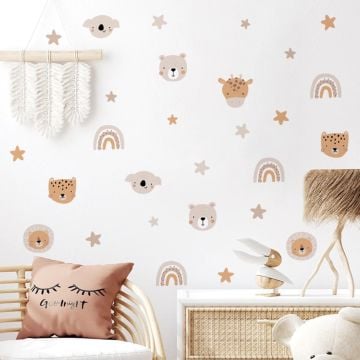 Sevimli Boho Hayvanlar Gökkuşağı Ve Yıldız Çocuk Odası Duvar Sticker Seti