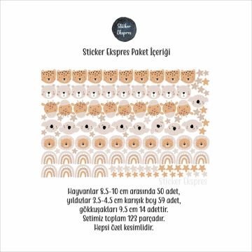 Sevimli Boho Hayvanlar Gökkuşağı Ve Yıldız Çocuk Odası Duvar Sticker Seti