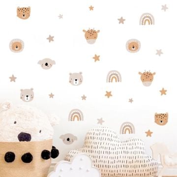 Sevimli Boho Hayvanlar Gökkuşağı Ve Yıldız Çocuk Odası Duvar Sticker Seti