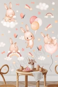 Pastel Renk Tavşan Rüyası Çocuk Odası Duvar Sticker Seti