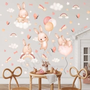 Pastel Renk Tavşan Rüyası Çocuk Odası Duvar Sticker Seti
