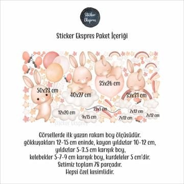 Pastel Renk Tavşan Rüyası Çocuk Odası Duvar Sticker Seti