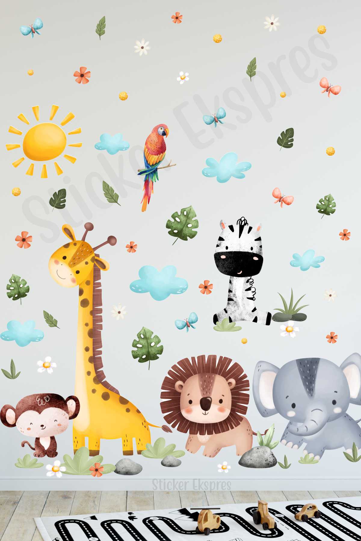Şirin Safari Hayvanlar Çocuk Odası Okul Kreş Duvar Sticker Seti