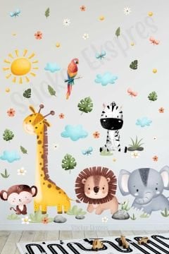 Şirin Safari Hayvanlar Çocuk Odası Okul Kreş Duvar Sticker Seti