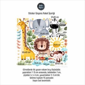 Şirin Safari Hayvanlar Çocuk Odası Okul Kreş Duvar Sticker Seti