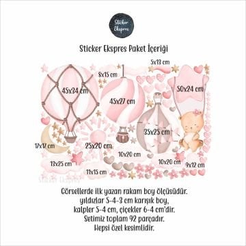 Sevimli Ayıcık Ve Pembe Balonlar Çocuk Odası Duvar Sticker Seti