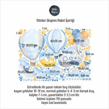 Mavi Balonlar Ve Uçak Çocuk Odası Duvar Sticker Seti