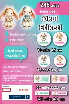 Okul Etiketi Sevimli Tavşanlar Kalem Defter Etiketi Özel İsim Yazılabilen Etiket 245 Adet