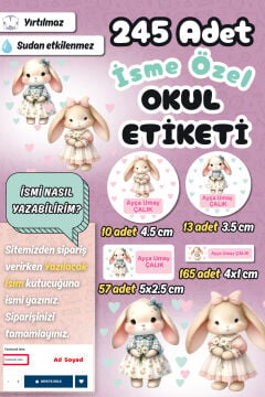 Okul Etiketi Sevimli Tavşanlar Kalem Defter Etiketi Özel İsim Yazılabilen Etiket 245 Adet