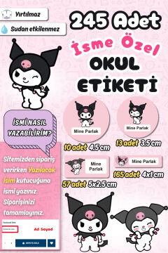 Okul Etiketi Kuromi Kalem Defter Etiketi Özel İsim Yazılabilen Etiket 245 Adet